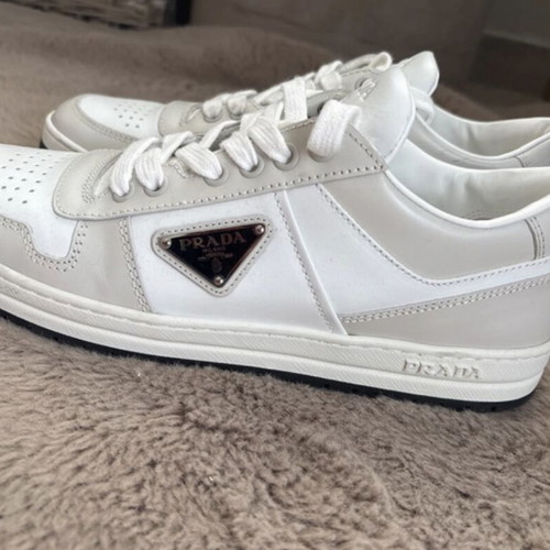 Prada Downtown Leather Sneakers Size 39.5 EU Like New Beige White