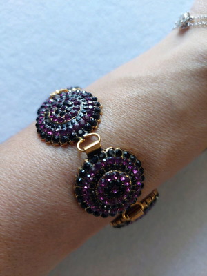 Bracelet handmade bronze with Swarovski and purple rhinestones new