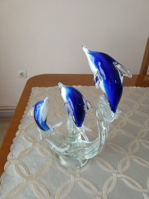 Glass decorative dolphins in blue shade like new