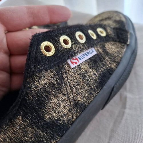 Superga canvas sneakers like new, black-gold pony skin