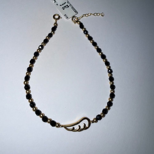 Silver 925 bracelet with feather, black agates and beads, new
