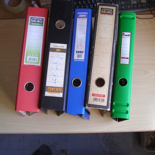 Filing binders used, pack of 20, various colors and sizes
