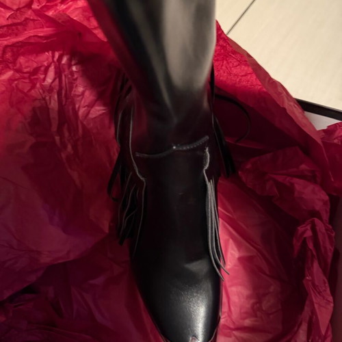 Shoeshi black leather boots with fringes and metal detail new