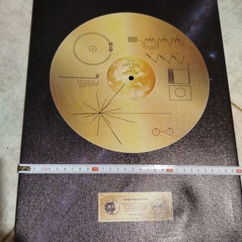 Canvas Gold Disc Voyager I new, printed on wooden frame 40x30 cm
