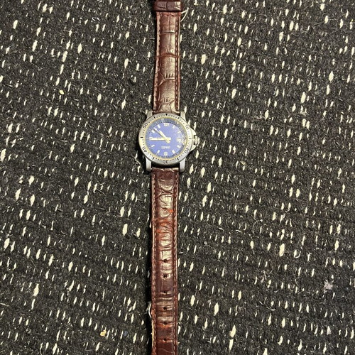 Esprit Vintage Chrono Diver Style Watch with Blue Dial and Brown Leather Strap like new