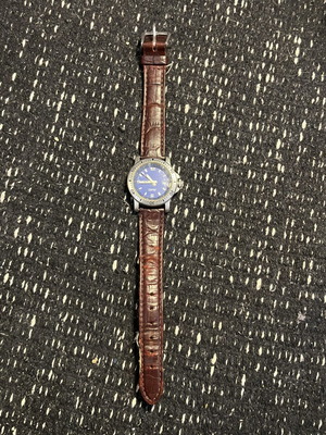 Esprit Vintage Chrono Diver Style Watch with Blue Dial and Brown Leather Strap like new