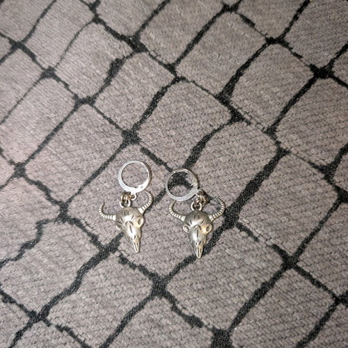 Goth earrings with ram charm, like new