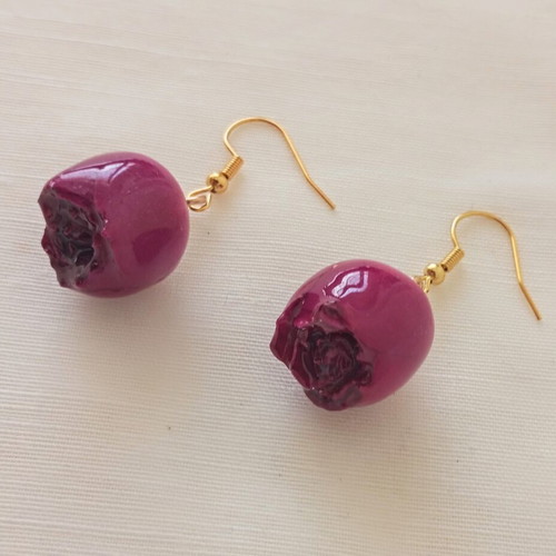 Romantic hanging earrings with fuchsia rose buds new