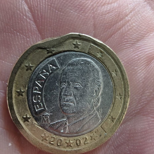 1 Euro coin used, rare collector's item 2002 with mint defects