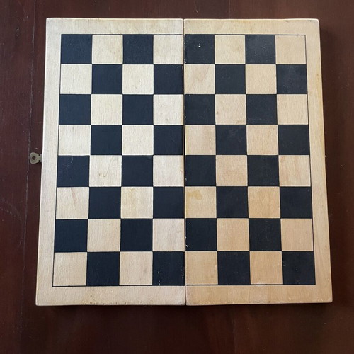 Wooden 2-in-1 Chess and Backgammon Set, Foldable, Vintage