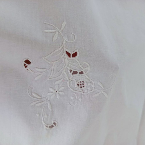 White Tablecloth with Embroidery and Cutwork used, 122x163 cm