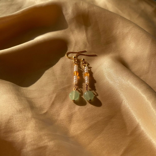 Handmade steel dangle earrings with natural semi-precious stones made to order