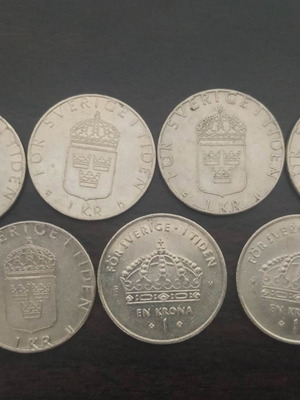 Swedish krona coins used, lot of 7, period 1978 - 2003
