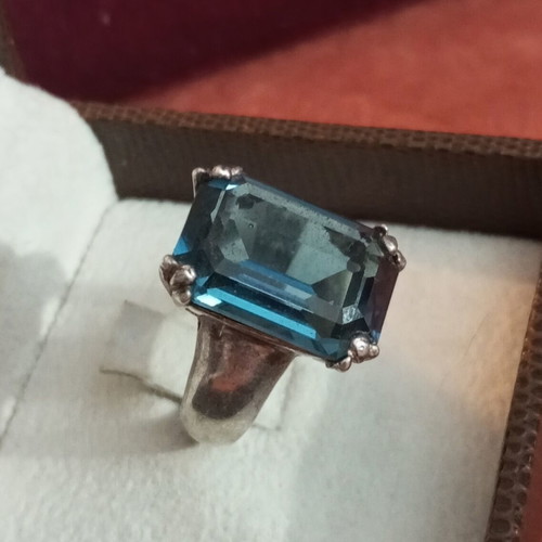 Silver ring 925 with blue zircon used, size 55