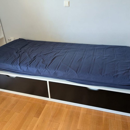 Bed frame with 2 storage boxes, like new