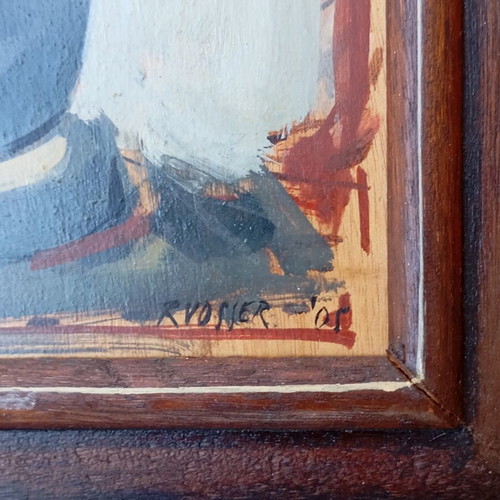 Erotica oil painting by Rudolph Vosser used, framed 35x24 cm