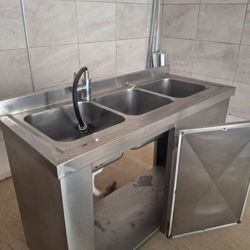 Inox professional triple sink with cabinet, like new