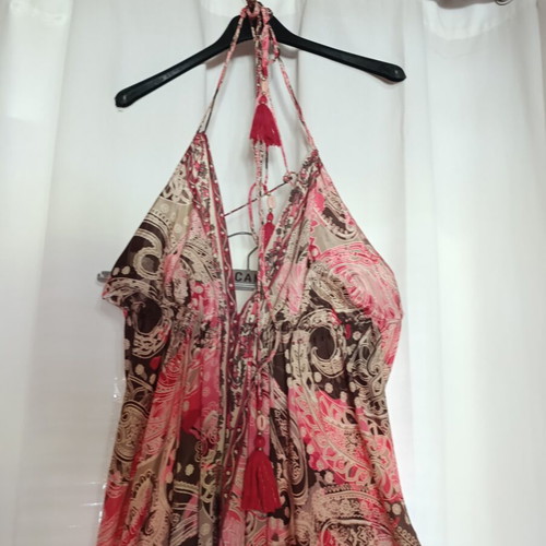 Silk backless dress new, beige and brown