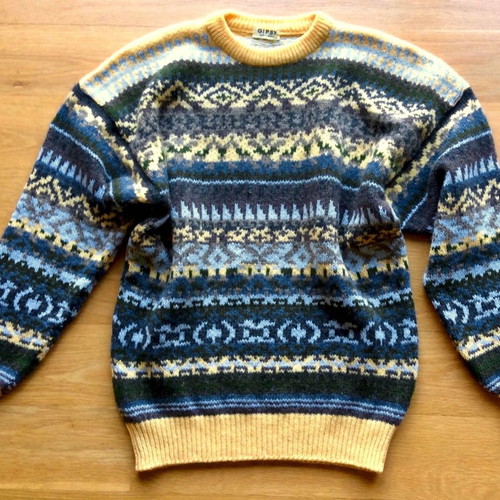 GIPSY Vintage men's jacquard sweater with Scandinavian pattern, size Large