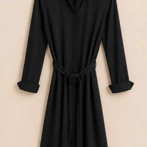 Stradivarius black shirt dress like new with belt, size M