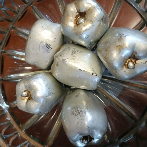 Ceramic decorative fruits silver color set of six like new
