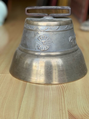 Bronze bell large collectible with embossed designs like new
