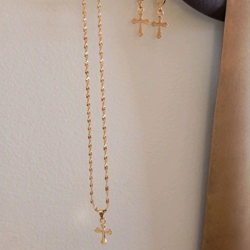 Cross jewelry set stainless steel 18k gold plated, new