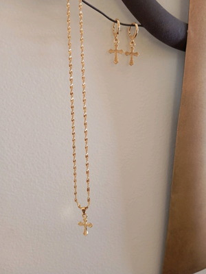 Cross jewelry set stainless steel 18k gold plated, new