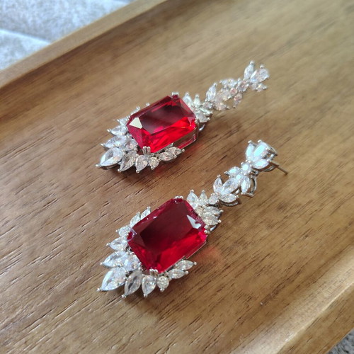 Long earrings with zircon stones, silver, like new
