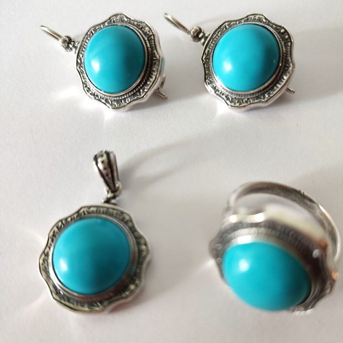 925 silver set Byzantine style handmade turquoise new