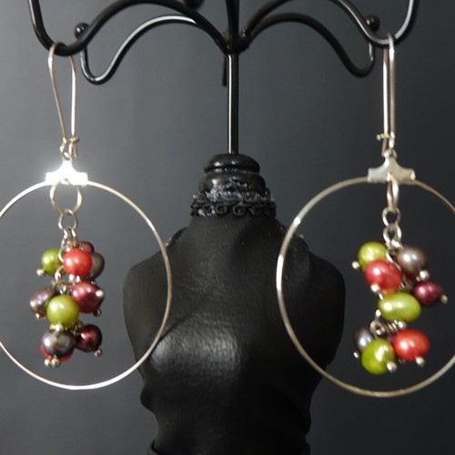 Earrings with natural multicolored pearls handmade, new