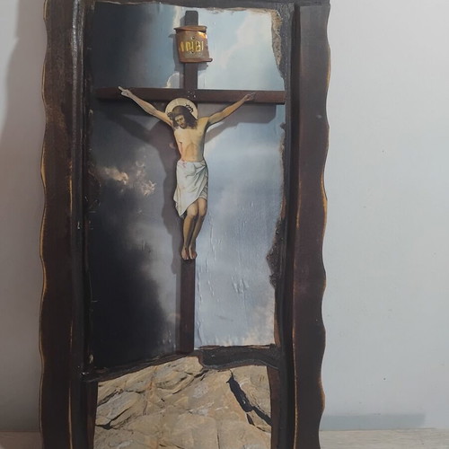 Handmade wooden frame with crucifix 52×28 cm like new
