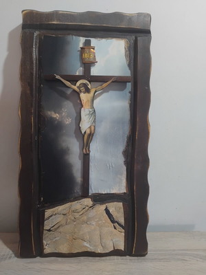Handmade wooden frame with crucifix 52×28 cm like new