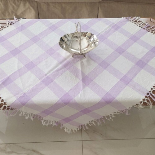 Vintage tablecloth set 2 pieces boho floral and lilac gingham with gift