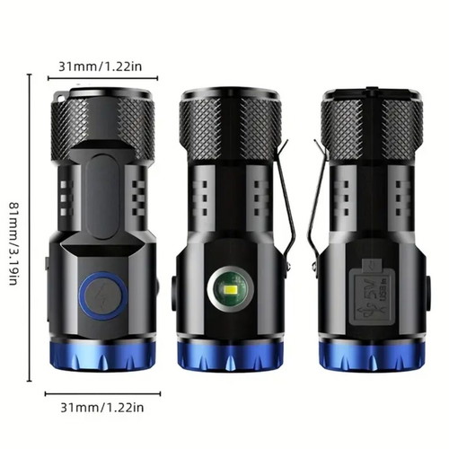 Rechargeable pocket flashlight with side light and 8 led, new