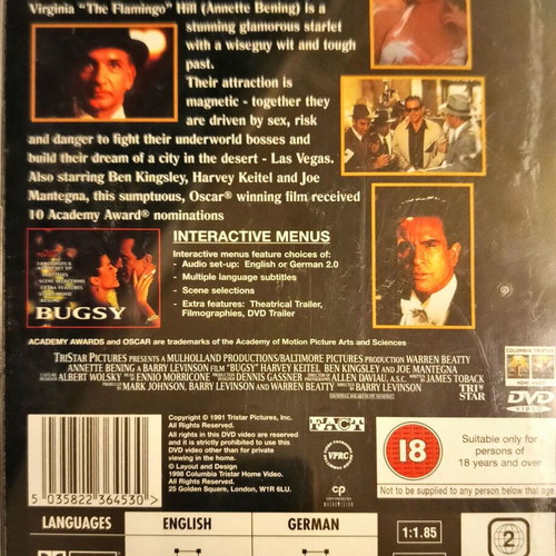 Bugsy DVD like new, collectible widescreen edition with subtitles