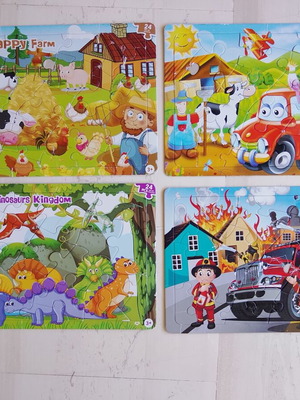 Children's puzzles 24 pieces set like new, farm dinosaurs fire truck