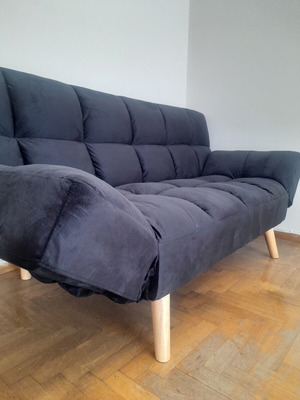 Elvina three-seater sofa bed like new, black velour fabric