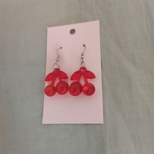 Cherry earrings new, red plastic summer style