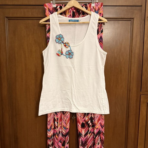 Celestino Palazzo pants and Summer Time white top set XL, used