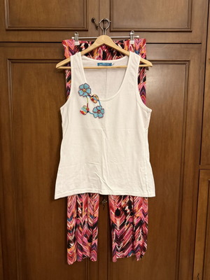 Celestino Palazzo pants and Summer Time white top set XL, used