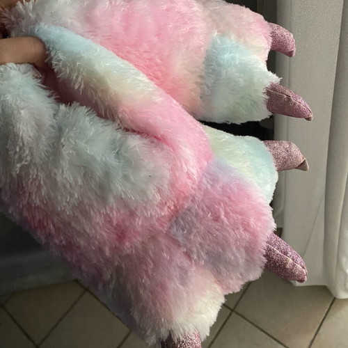 3D Fluffy Monster Pink Slippers used size 40-41