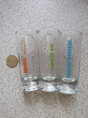 Absolute shot glasses used, pack of 3