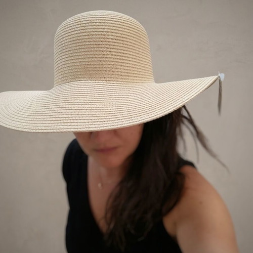 Straw hat new, beige, women's large brim