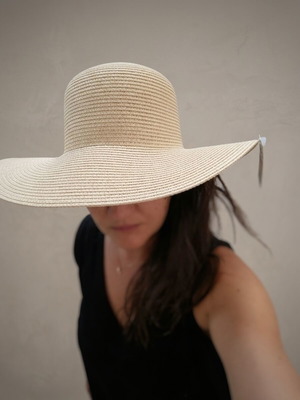 Straw hat new, beige, women's large brim