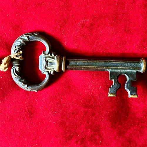 Vintage wine corkscrew and beer opener used, brass key shape 1960