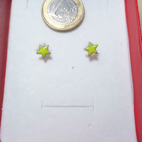 Silver star earrings with yellow enamel new