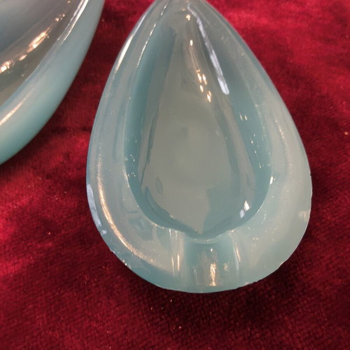 Vintage Opal Glass Ashtray Set of 2, Teardrop Shape, Blue