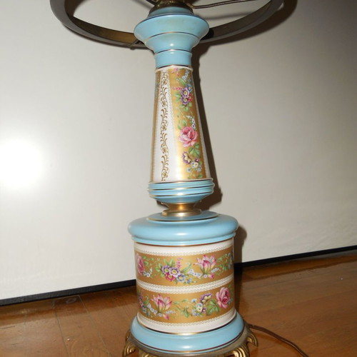 Sevres style Bleu Celeste table lamp used, ceramic and bronze