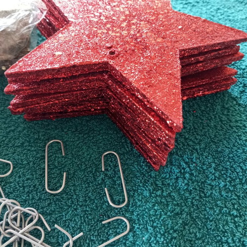 Wooden Christmas stars new, pack of 10, red and gold